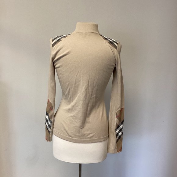 Burberry London Tan House Check Zip Front Sweater Sz S - Picture 4 of 8
